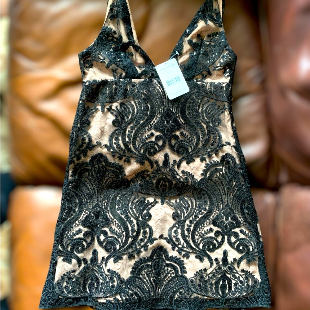 Free People Black Night Shimmers Mini Dress NWT Plunge Party Dress - Picture 12 of 15